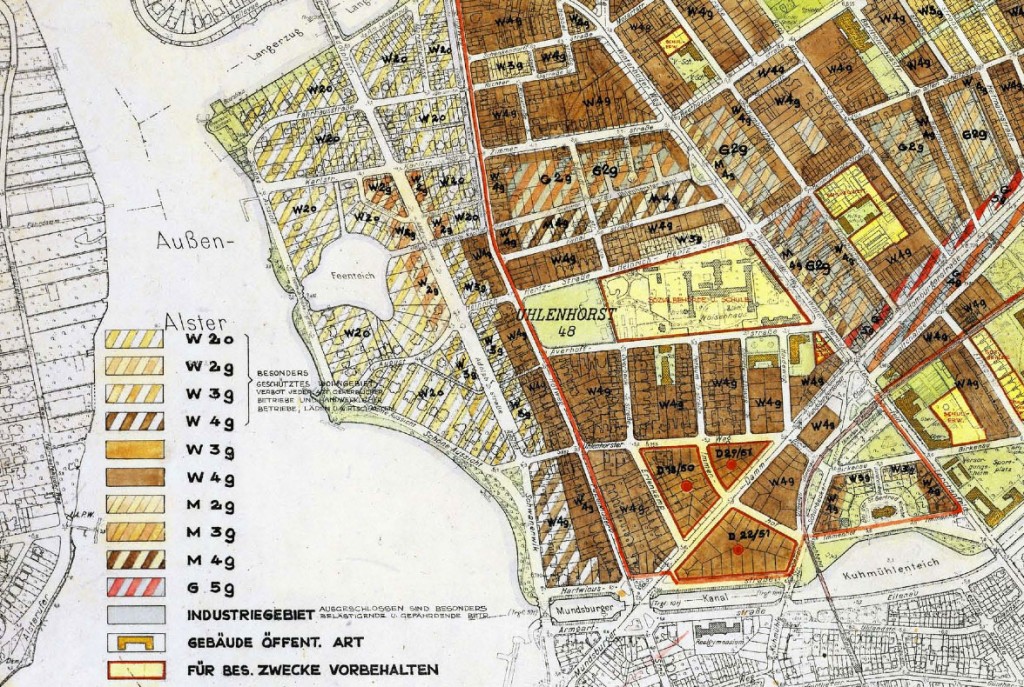 Handgezeichneter Bebauungsplan für Hamburg-Uhlenhorst
